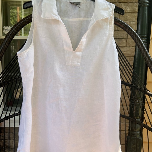 NEIMAN MARCUS LINEN WHITE SLEEVELESS TOP - Picture 3 of 13